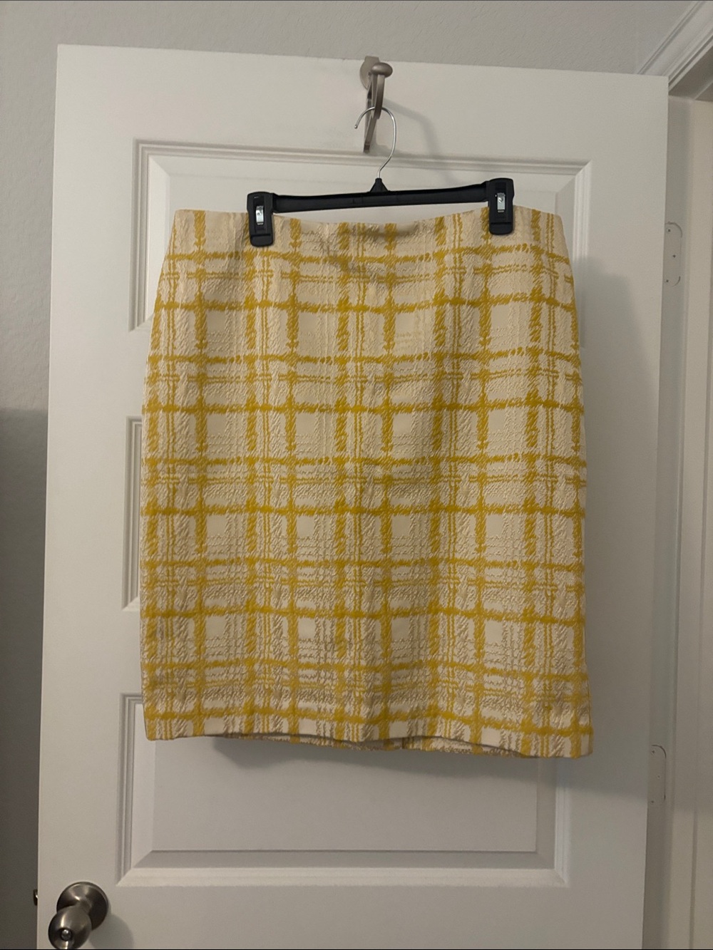 Talbots Yellow & Ecru Jacquard Plaid Pencil midi Skirt SZ 16 window pane NWT